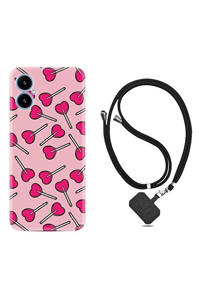 omix X5 Kılıf Desenli İpli Boyun Askılı Silikon Heart Lollipop 1414