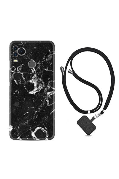 omix X400 Kılıf Ipli Boyun Askılı Desenli Silikon Black Hole Marble 1387