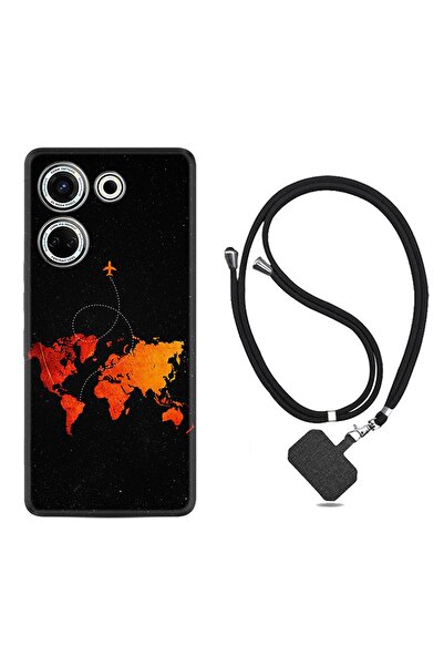 TECNO Camon 20 Pro Kılıf Desenli İpli Boyun Askılı Silikon İz Bırakan Uçak 1778