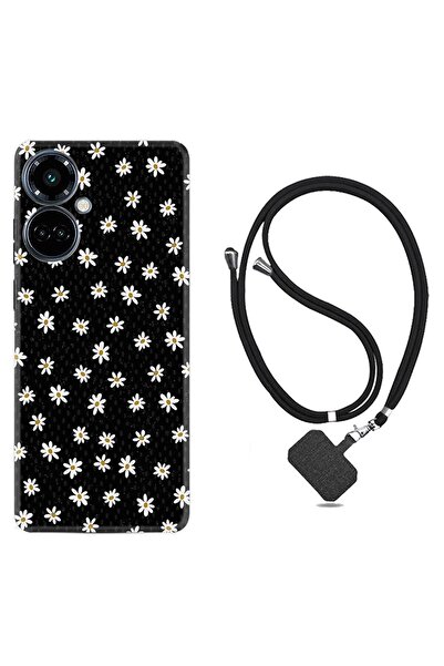 TECNO Camon 19 Pro Kılıf Ipli Boyun Askılı Desenli Silikon Papatyalar 1866