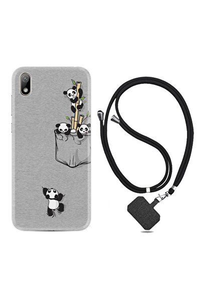 Kılıfland Huawei Y5 2019 Kılıf Silikon Desen Boyun Askılı Pandalar 1798