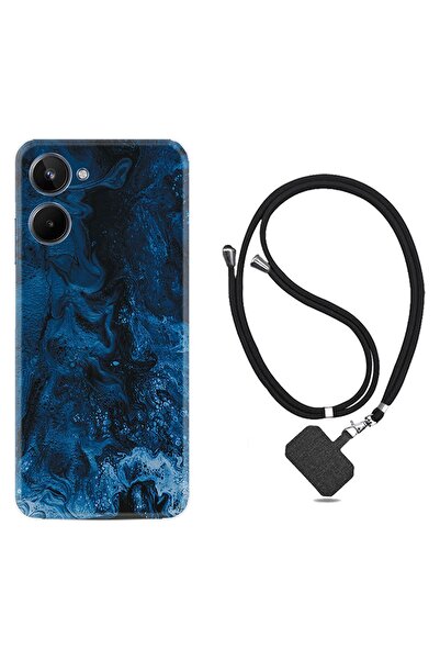 realme 10 Kılıf Boyun Askılı Desenli Silikon Blue Zigzag 1687