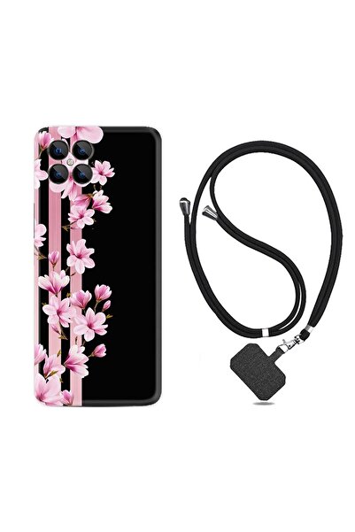 omix X600 Kılıf Ipli Boyun Askılı Desenli Silikon Pink Flowers 3 1393