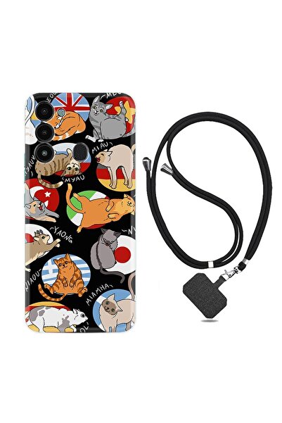 TECNO Spark 8c Kılıf Ipli Boyun Askılı Desenli Silikon Miyavlamalar 1793