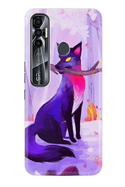 TECNO Spark 7 Pro Kılıf Silikon Desen Özel Seri Mor Kurt 1614