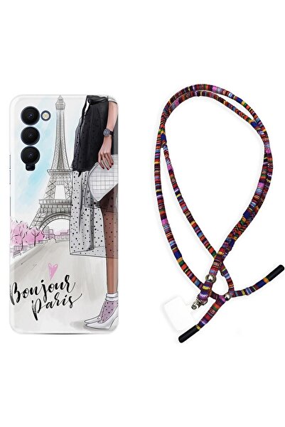 TECNO Camon 18 Kılıf Rasta Ipli Boyun Askılı Desenli Silikon Bonjour Paris 1419