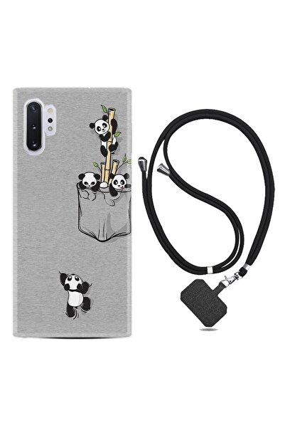 Kılıfland Samsung Galaxy Note 10 Plus Kılıf Silikon Desen Boyun Askılı Pandal...