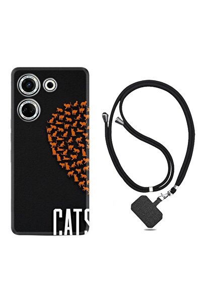 TECNO Camon 20 Pro Kılıf Desenli İpli Boyun Askılı Silikon Cats 1792