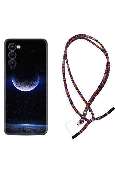 TECNO Camon 18 Kılıf Rasta Ipli Boyun Askılı Desenli Silikon Midnight Moon 1802