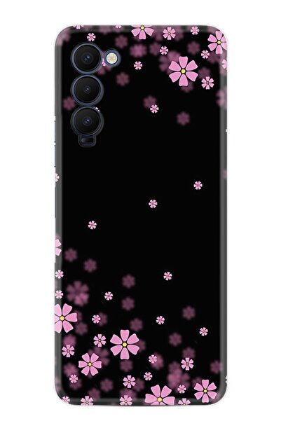 TECNO Camon 18 Kılıf Resimli Desenli Baskılı Silikon Kılıf Black Flowers 1391