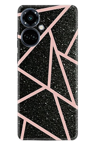 TECNO Camon 19 Pro Kılıf Resimli Desenli Baskılı Silikon Pembe Şeritli Mermer 1312