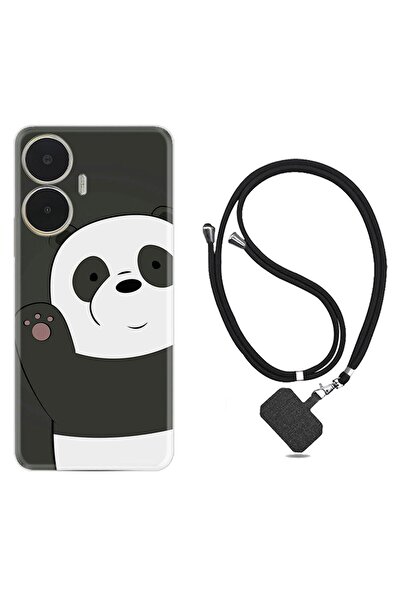 realme C55 Uyumlu Kılıf Silikon Boyun Askılı İpli Desenli Silikon Hello Panda...