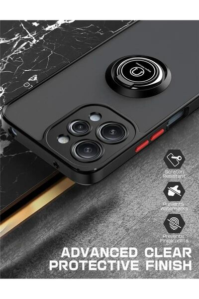 Rivor Y36 4G Uyumlu Kılıf 3d Kamera Korumalı Buzlu Kenarları Renkli Yüzüklü Sert Silikon Kapak