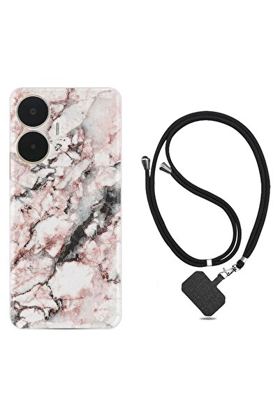 realme C55 Kılıf Resimli Boyun Askılı İpli Desenli Silikon Colorfull Marble 2...