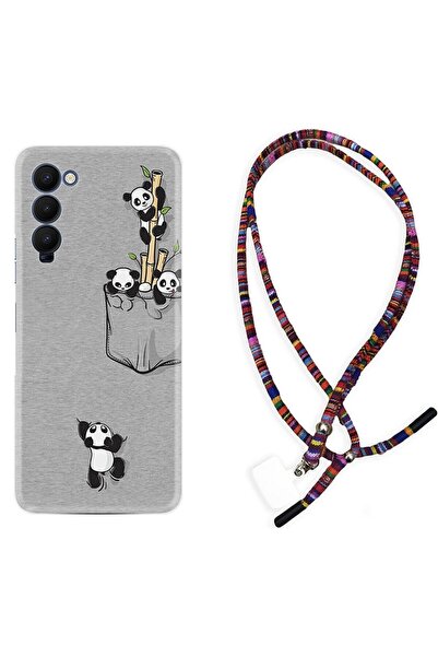 TECNO Camon 18 Kılıf Rasta Ipli Boyun Askılı Desenli Silikon Pandalar 1798