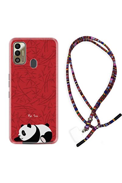 TECNO Spark 7t Kılıf Rasta Ipli Boyun Askılı Desenli Silikon Sleeping Panda 1810