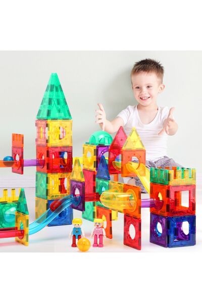 OGGİA Marble Run 200 Parçalı Premium Manyetik Oyuncak/bloklar Seti 7 Adet Top | Steam, Eğitici Bloklar