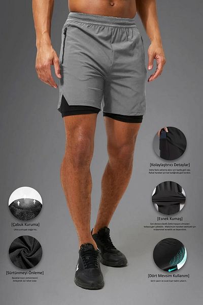 Man Of Man Unisex Gym and Fitness Lined Tights Shorts / Hidden Pocket Detail / Knitted Elastic