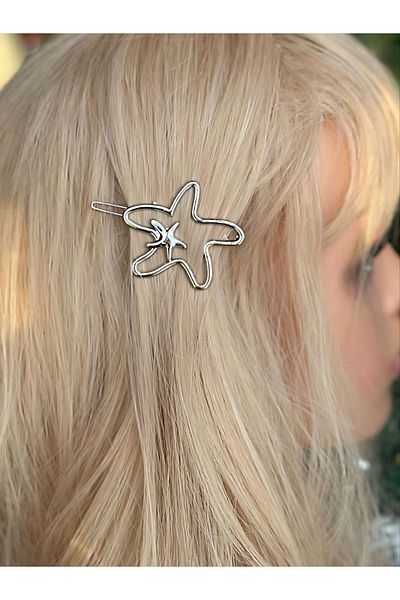 QUEEN AKSESUAR Imported Luxury Single Silver Gray Metal Large Sea Star Pattern Side Buckle Women's Children's Snap Collet
