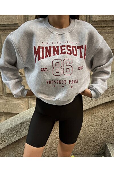 Minnesota Baskılı Gri Sweatshirt