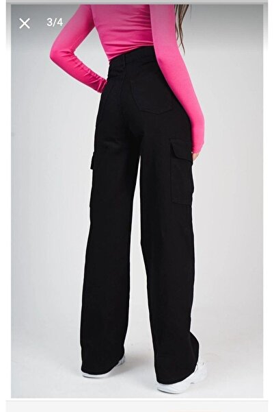 LAMİRA High Waist Molamoda Black Jeans - Cargo Pocket, Palazzo Style