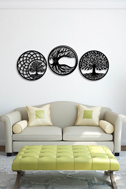 ABCPANO Metal Yaşam Ağacı Tablo Dekoratif Ev Tablo 3 lü Ağaç Tablosu Modern D...