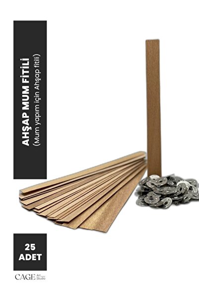 Cageartstudio Ahşap Mum Fitili Ve Sabitleme Demiri - 25 Adet ( 13 Cm X 1.5 Cm...