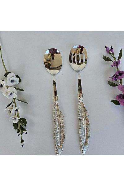 MaviDamla Silver Color 2 Piece Salad Serving Set - Tuy Model