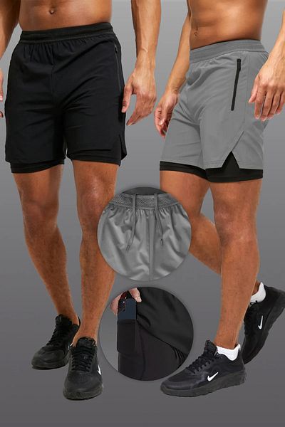 Man Of Man | Pachet de 2 colanți căptușiți pentru gimnastică și fitness | Buzunar ascuns detaliat