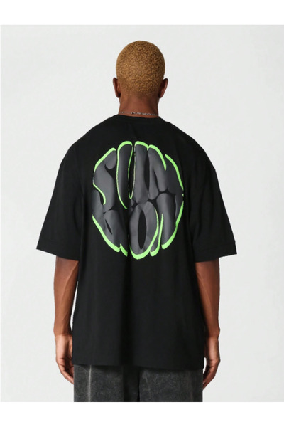 AEMİ Sumwon muške Oversize kroj T-shirt - Leđa Štampano, 100% pamuk, crna