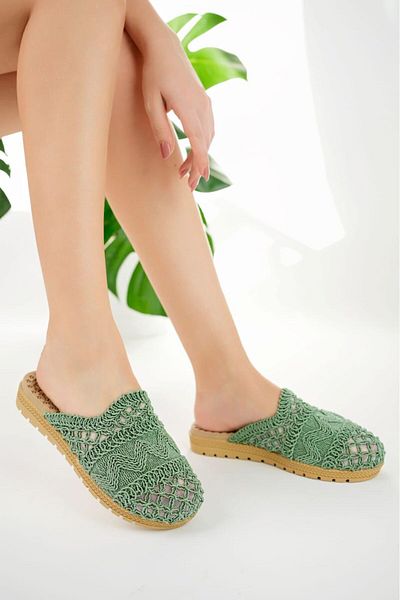 emta tasarım women's lace - mesh zigzag indoor daily stylish and comfortable model full-mold slippers