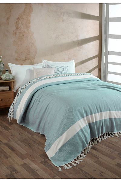 GREAT ROYAL Diamond Patterned 100% Organic Cotton Double Bedspread - Sofa Cover, Pique 200x240cm