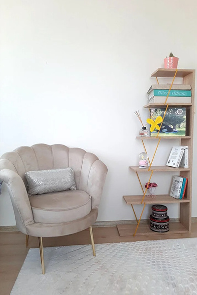 LOVİSSE HOME Bej Papatya Berjer - Alaçatı Istiridye Model Tekli Koltuk - Bekleme - Kuaför, Balkon Ofis