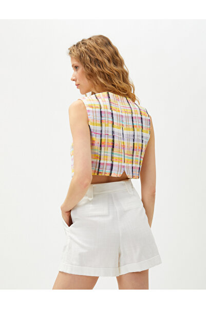 Koton Crop Tweed Vest with Heart Buttons