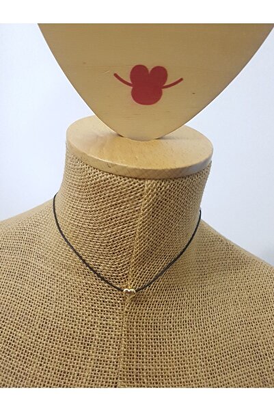 Nishstyle Altın Renk Kalp Uçlu Siyah Ip Choker Kolye