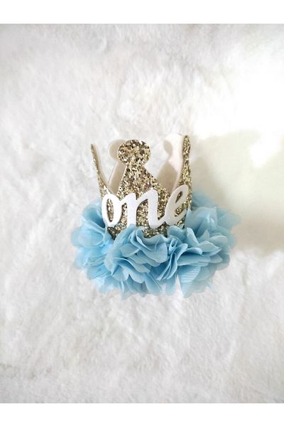 damlakids 1 Year Birthday Crown Gold Blue