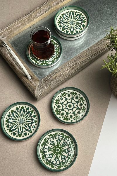 tabakevi طبق شاي ستونوير فسيفساء أخضر سيفا 6 قطع 10 سم