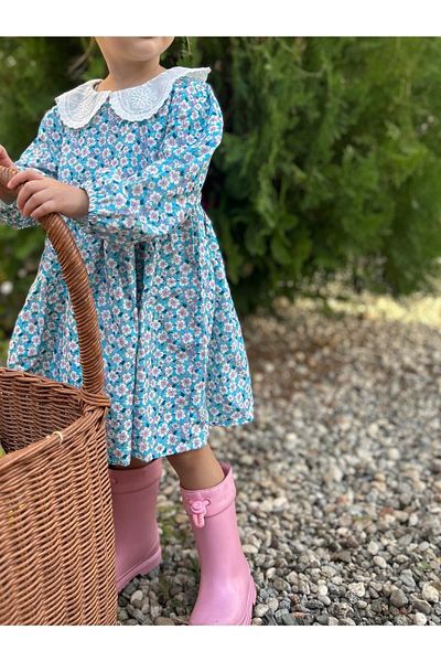 CİLLOPKİDS Brode Collar Patterned Girl's Dress