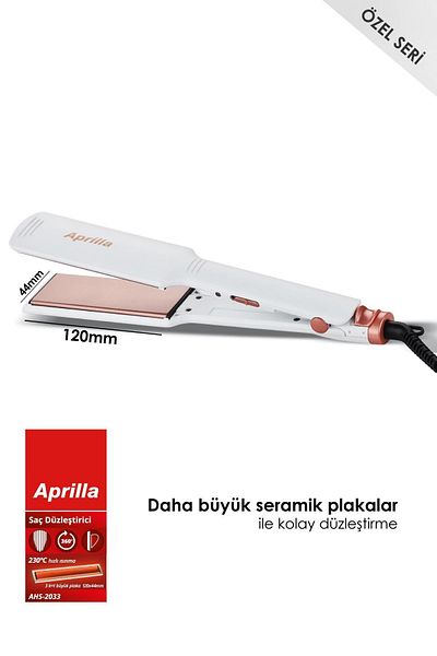 Aprilla Ahs-2033 White Wide Ceramic Coated Powerful Hair Straightener (40Mm*120Mm)
