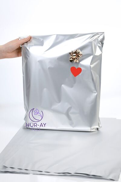 HUR-AY PACK 40x60 Cm Lux Gümüş Gri Metalize Hediye Poşeti /lüks Hediye Paketi / 5 Adet