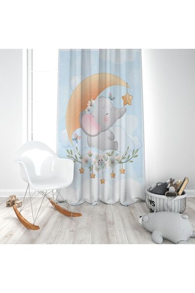 EVSEHOMES Ay Üzerinde Sevimli Ayıcık Çocuk Odası Takım (fon Perde- Yatak Örtüsü Ve Yastık - Halı )