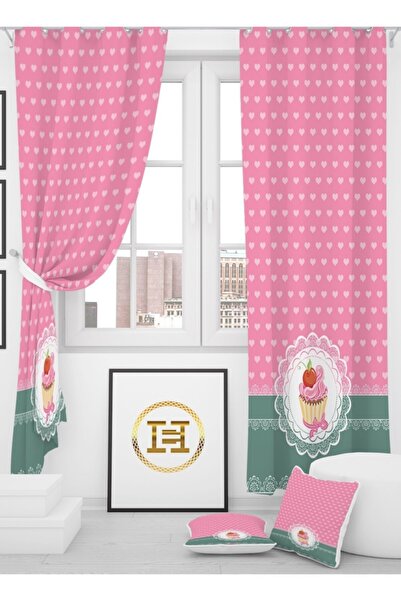 EVSEHOMES Pink Cup Cake Background Curtain (With Throw Pillow Gift)