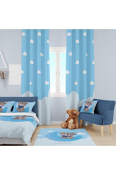EVSEHOMES Cloud Digital Printing Single Wing Fon Curtain