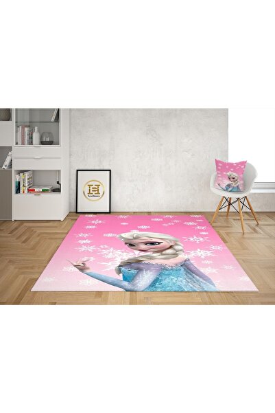 EVSEHOMES Pembe Elsa Kişiye Özel Dijital Baskı Kalın Taban Halı