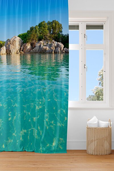 EVSEHOMES DENİZ KAYA MANZARA DİJİTAL BASKI TEK KANAT FON PERDE