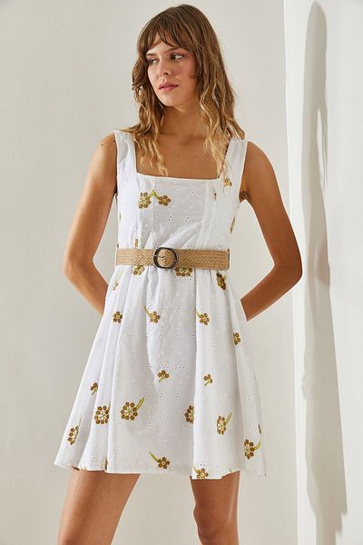 Bianco Lucci 5879 موديل فستان بحزام سميك وطبعة زهور مزين بالزهور -60251419