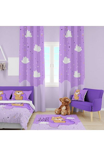 EVSEHOMES Cute Dog Children's Room Suit (Phone Curtain - Beddeck and Pillow - Case)