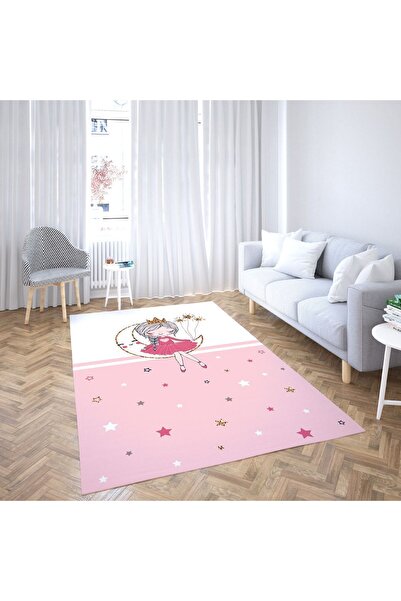 EVSEHOMES Pembe Şeritli Ayda Kız Kaydırmaz Taban Halı - Ehk2014