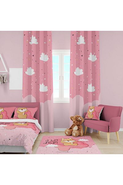 EVSEHOMES Cute Dog Children's Room Suit (Phone Curtain - Beddeck and Pillow - Case)