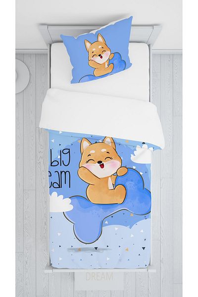 EVSEHOMES Cute Dog Children's Room Suit (Phone Curtain - Beddeck and Pillow - Case)
